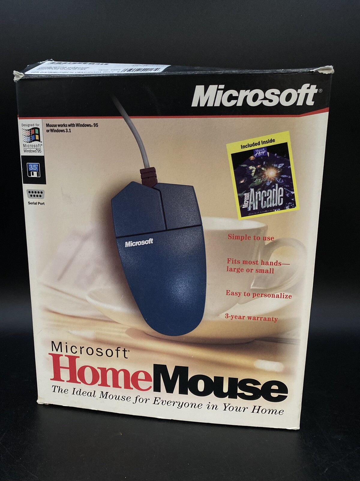 Microsoft Home Mouse 9-Pin Serial Port In Box W/ Disk Opened Box Vintage
