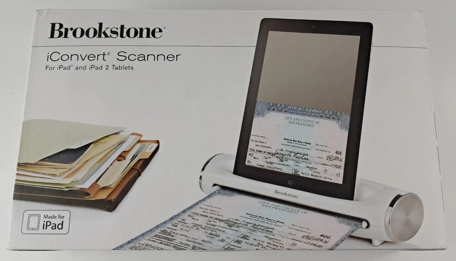 Brookstone iConvert Scanner for Apple Ipad, Ipad2 Tablets 771237 New 