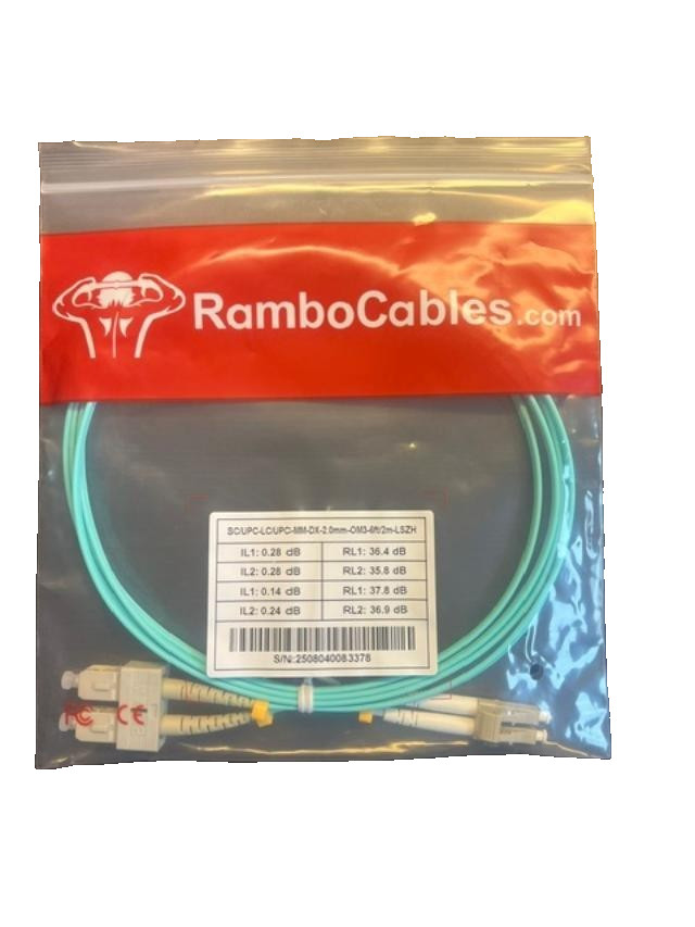 OM4 SC to LC Multimode Fiber Patch Cable, LSZH 6ft/2m Fiber Optical Rambo 4 PACK