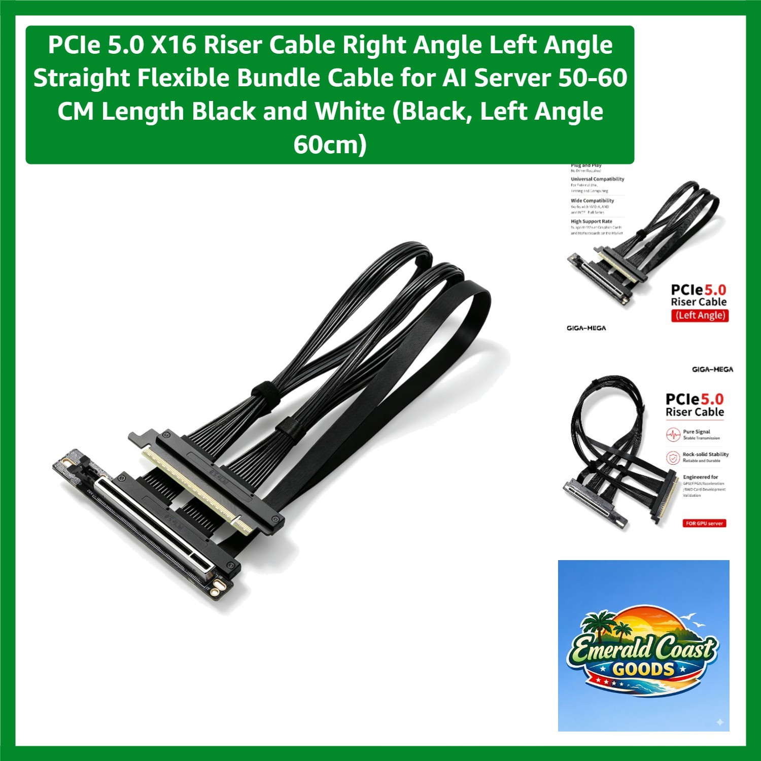 PCIe 5.0 X16 Flexible Riser Cable for AI Servers - 60cm Left Angle Connection