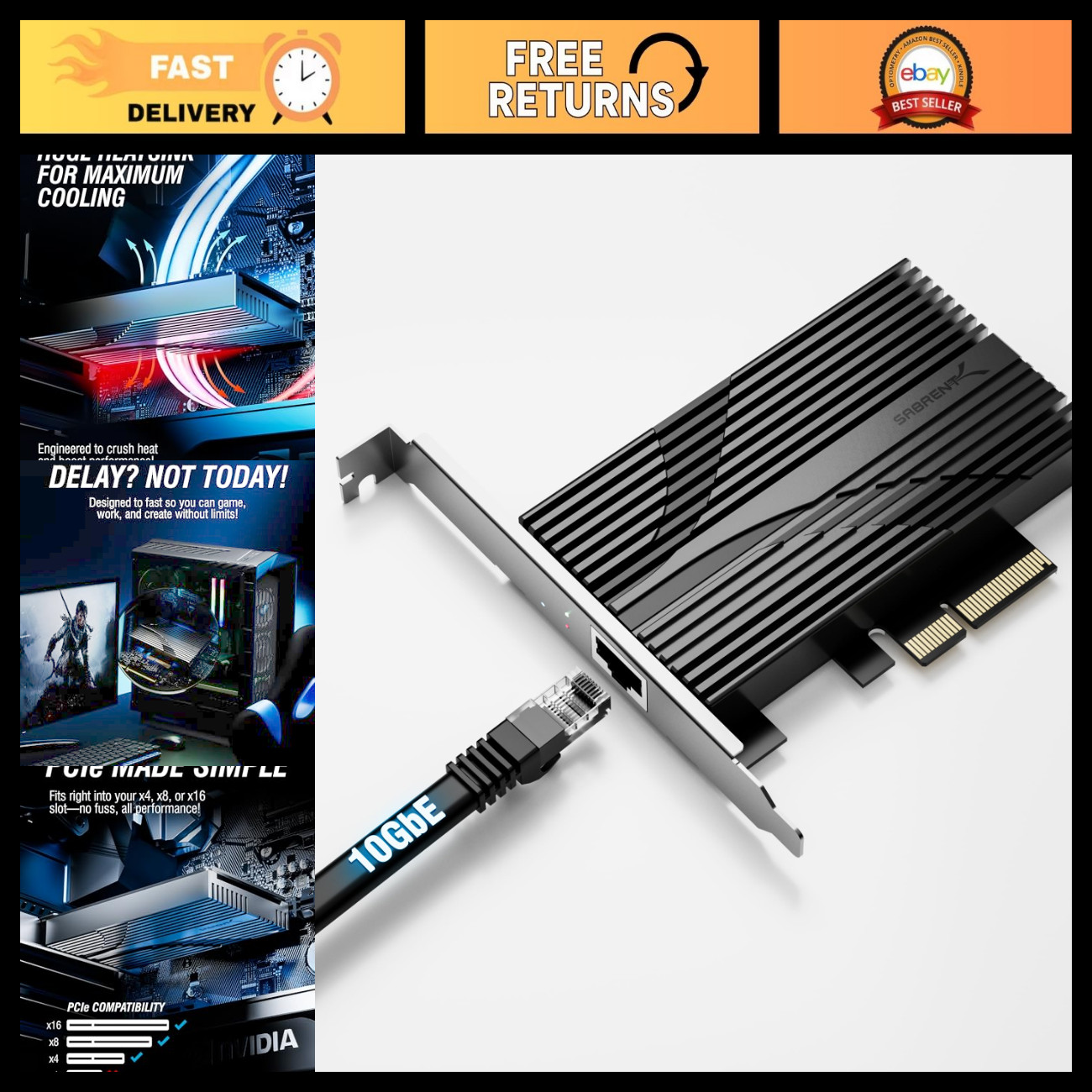 10Gb PCIe Network Card, 10GBASE-T Multi-Gig NIC, High-Speed Ethernet Adapter