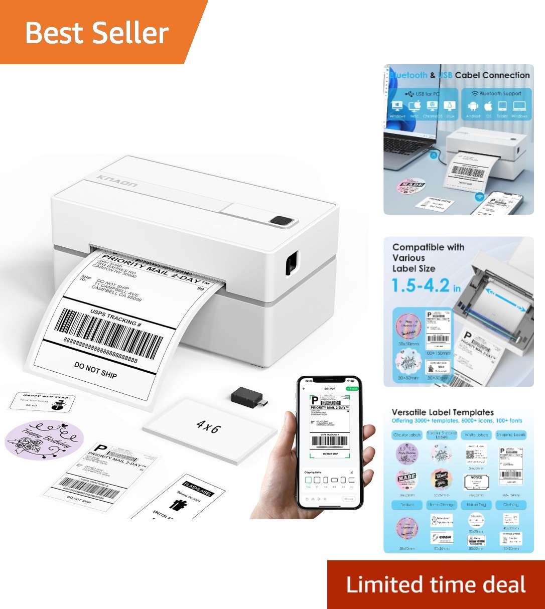 Portable Bluetooth Thermal Shipping Label Printer - Versatile & Compact Design