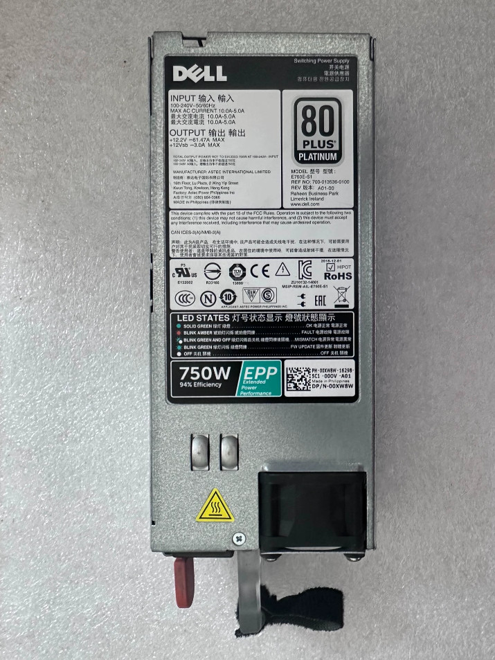 750W EPP PSU For Dell R730/XD 0Y9VFC 0XW8W 05RHVV 0PJMDN 0W8R3C 