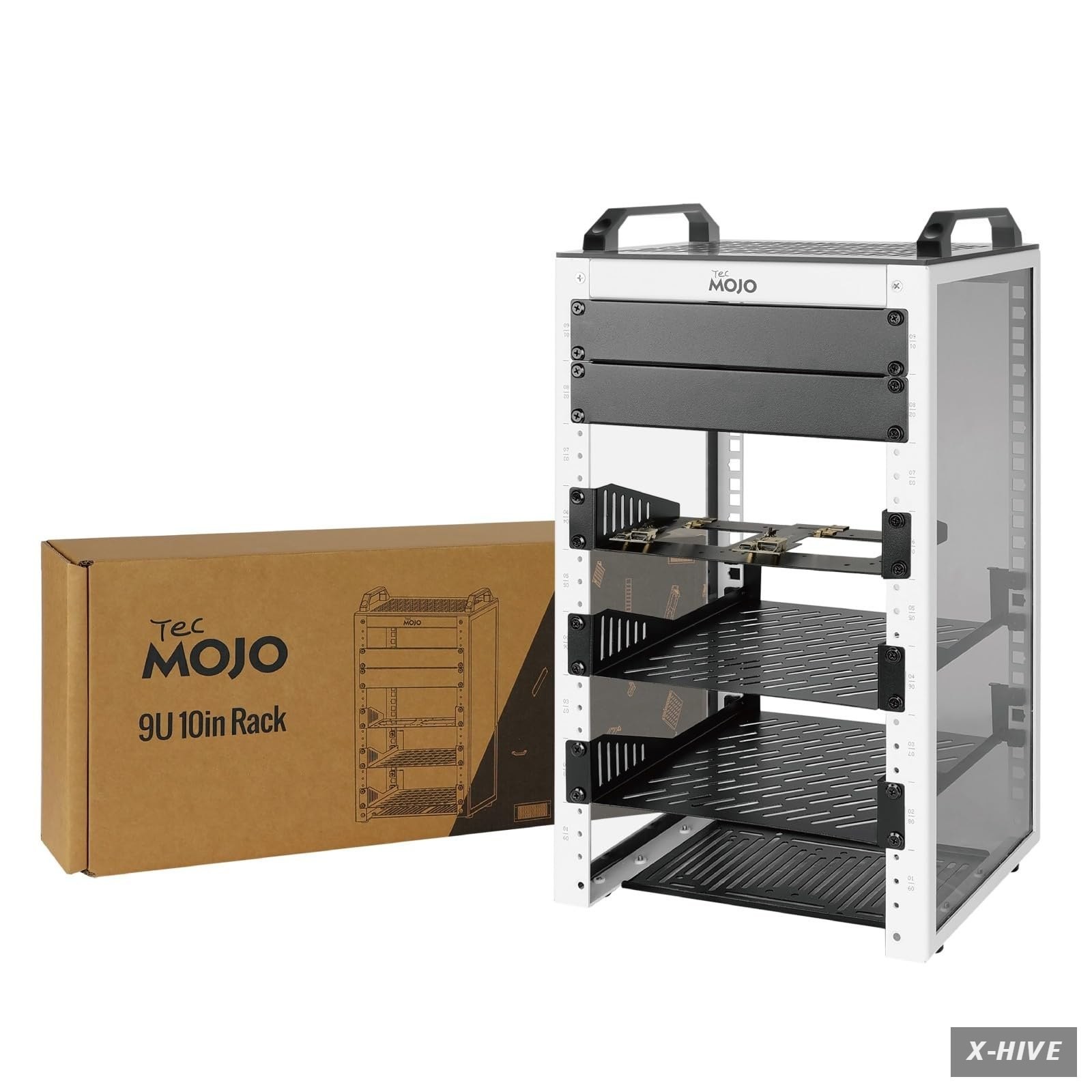 9U 10 Inch Mini Server Rack Network Cabinet 2 Top Handles White 7.87" Deep