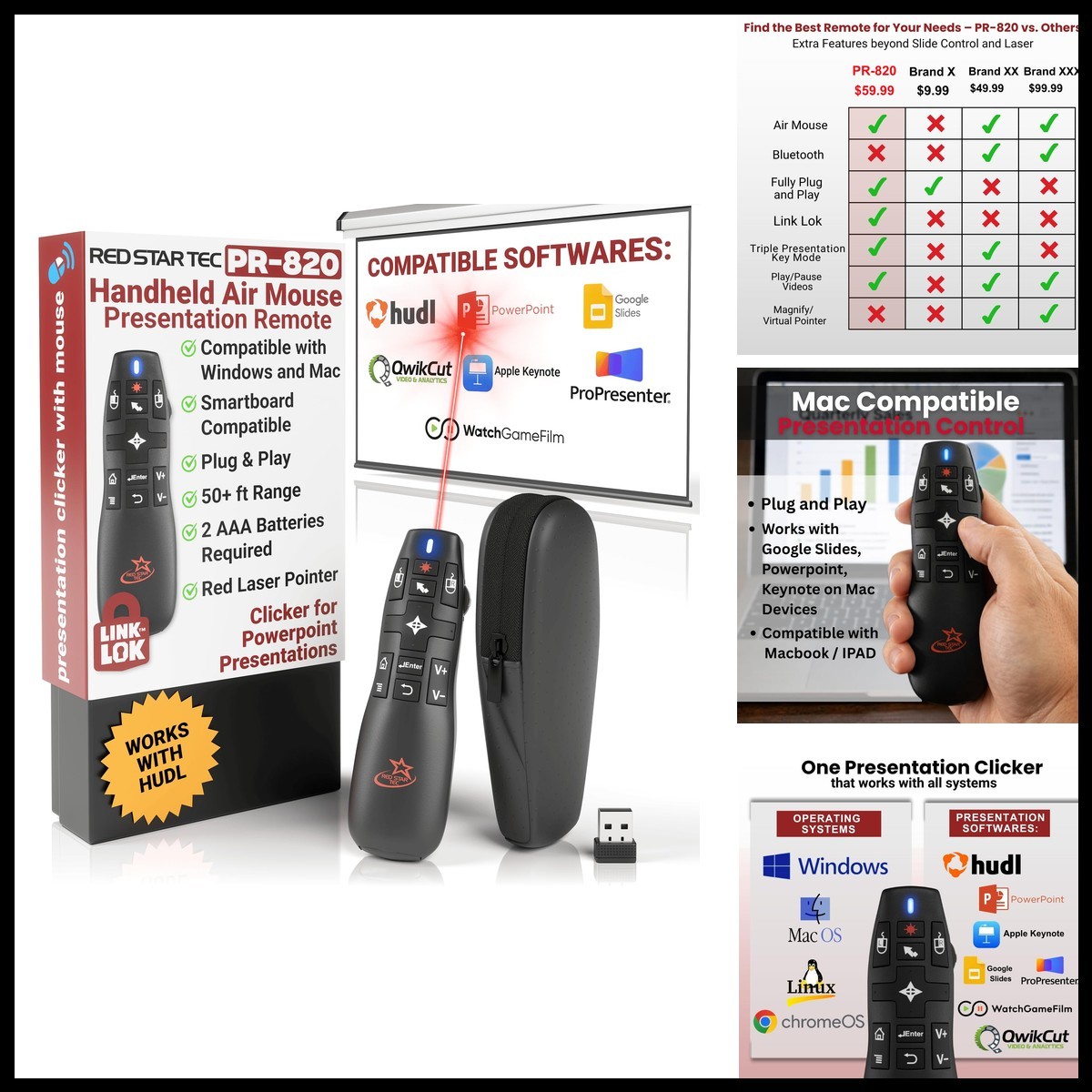 RED STAR TEC PR-820 Air Mouse Presentation Clicker Laser Pointer