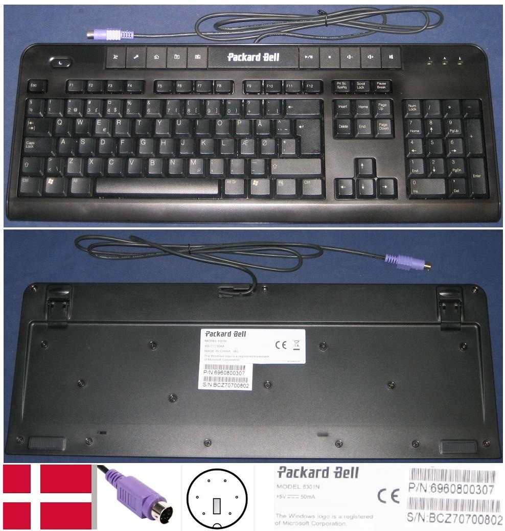 Danish Qwerty Keyboard Packard Bell 6301N 6960800307 PS/2 Connector