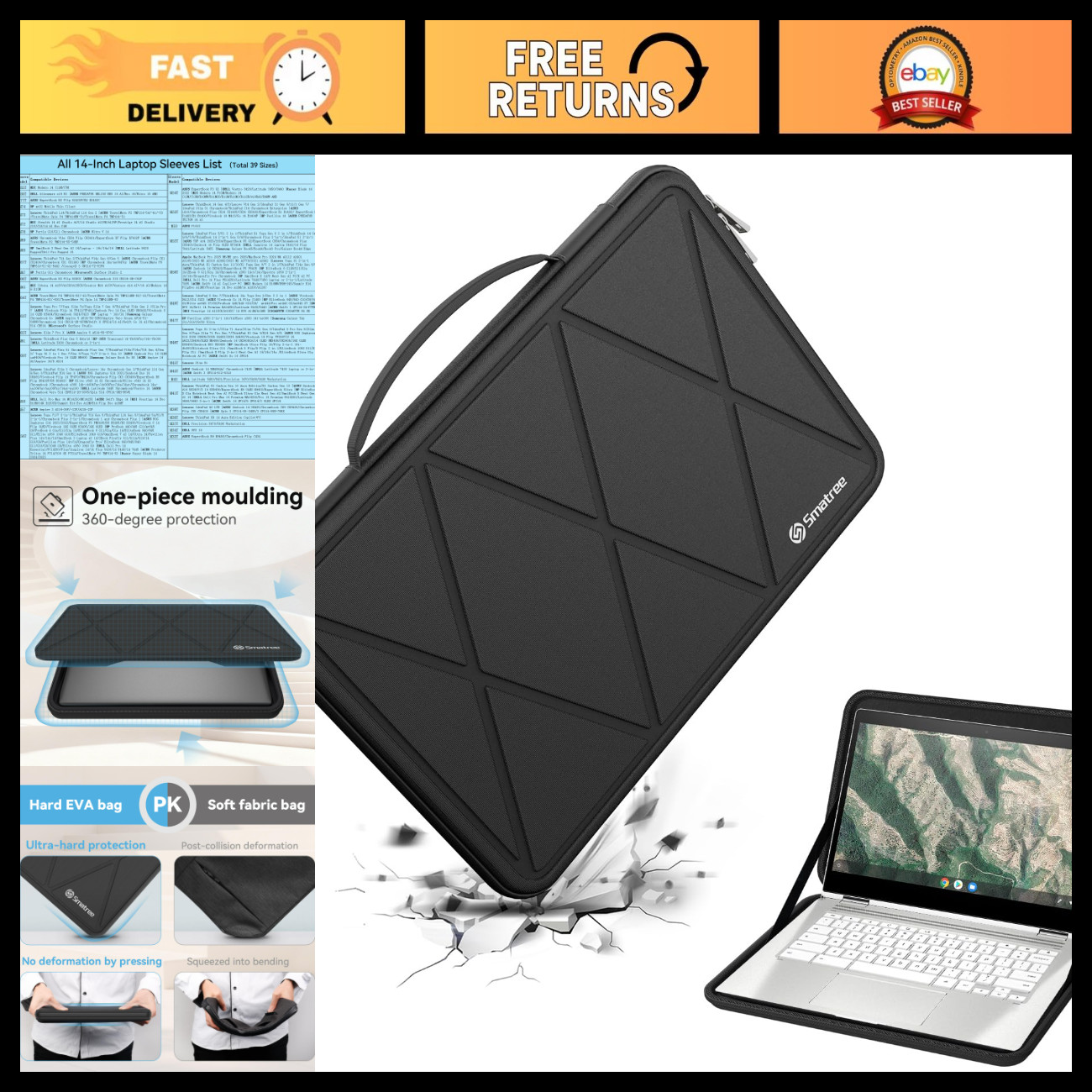 Protective 14" Laptop Case - Hard Shell for Lenovo, HP, Dell, ASUS - Durable & L