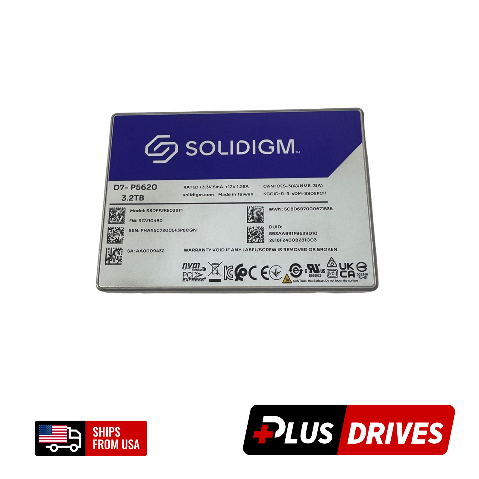 3.2TB NVMe Solidigm D7-P5620 (Mixed Use) 3DWPD PCIe 4.0 x4 U.2 2.5" Internal SSD