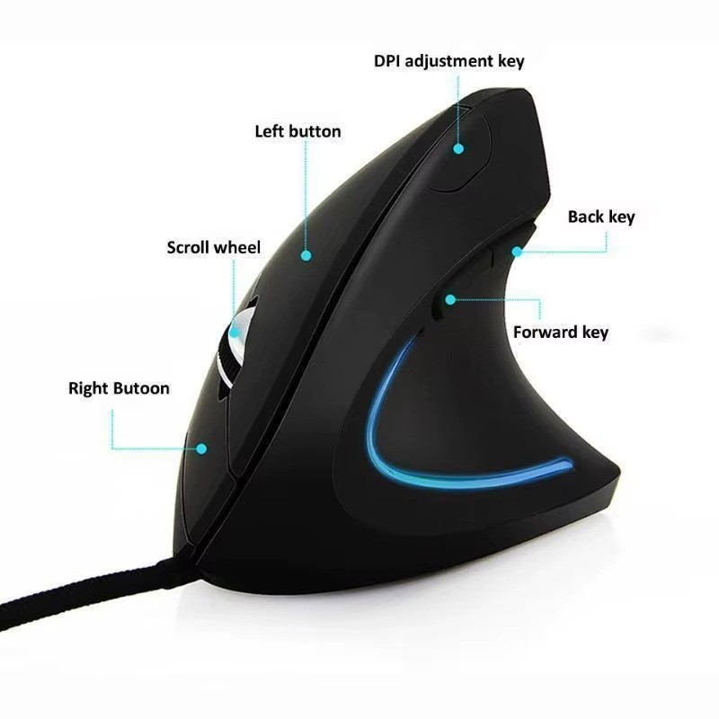 Ergonomic Vertical Gaming Mouse RGB Wired USB Optical 3200 DPI