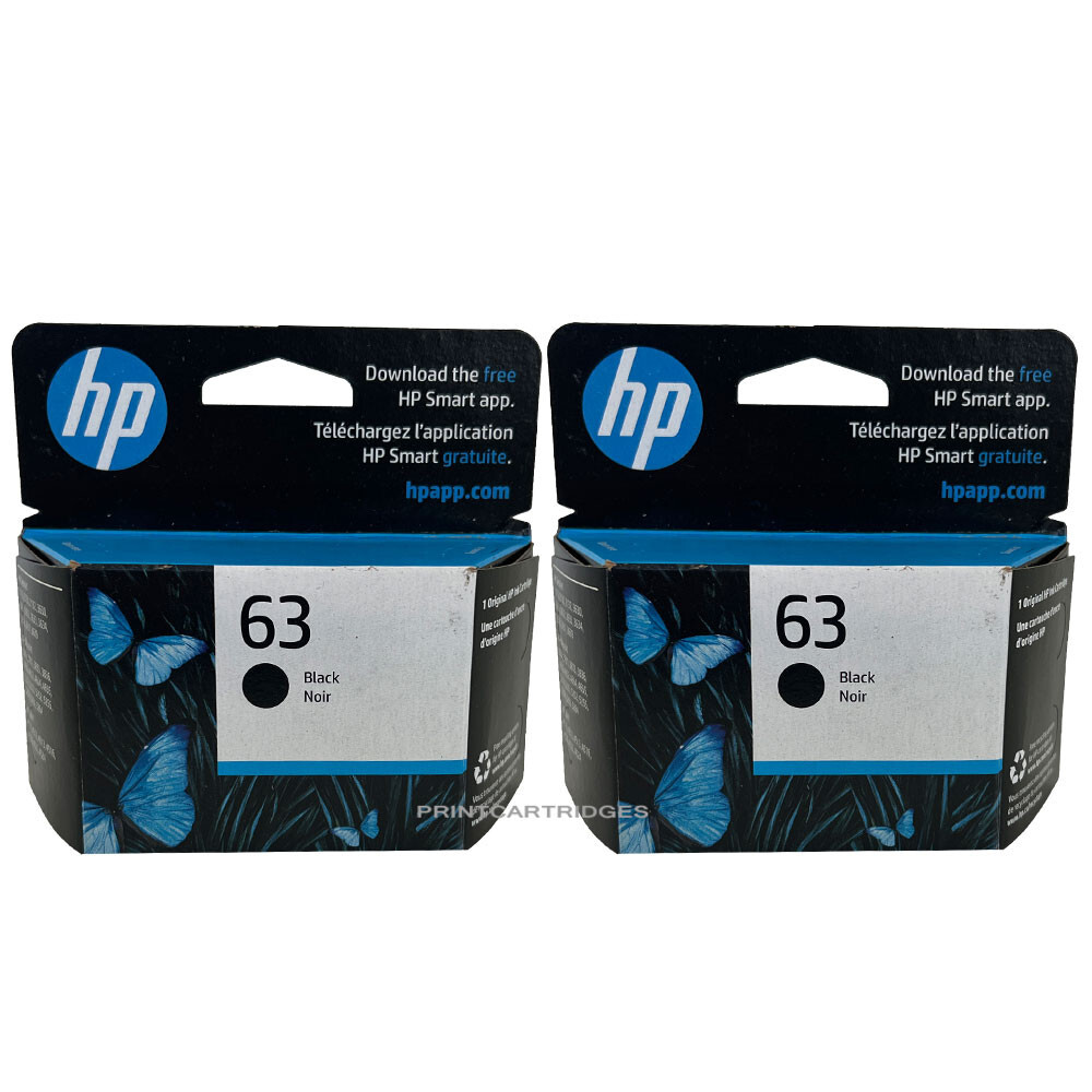 2pcs Black Genuine HP 63 Ink Cartridges New OEM