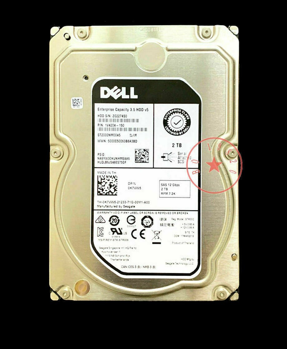 Dell 0K7VW5 ST2000NM0045 2T 3.5 7.2K SAS 12Gb server hard drive