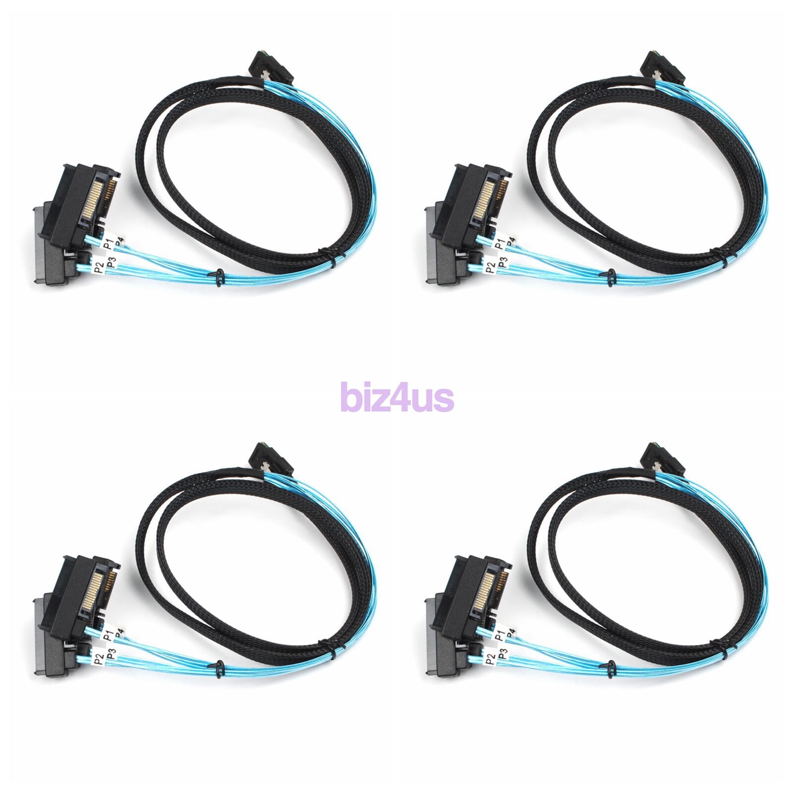 4Pcs Mini SAS SFF-8087 36P to 4 SFF-8482 15-Pin Connesctors W/ SATA Power Cable