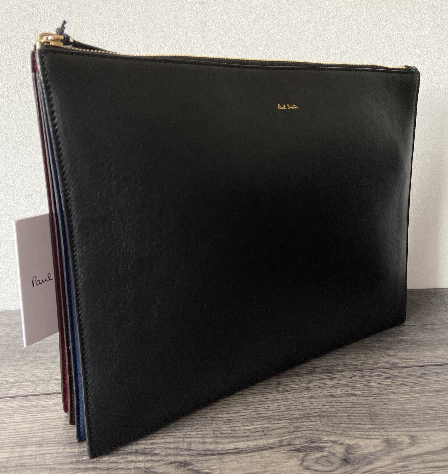 PAUL SMITH BLACK LEATHER CONCERTINA FOLIO CASE ZIP FILE RETAIL BNIB