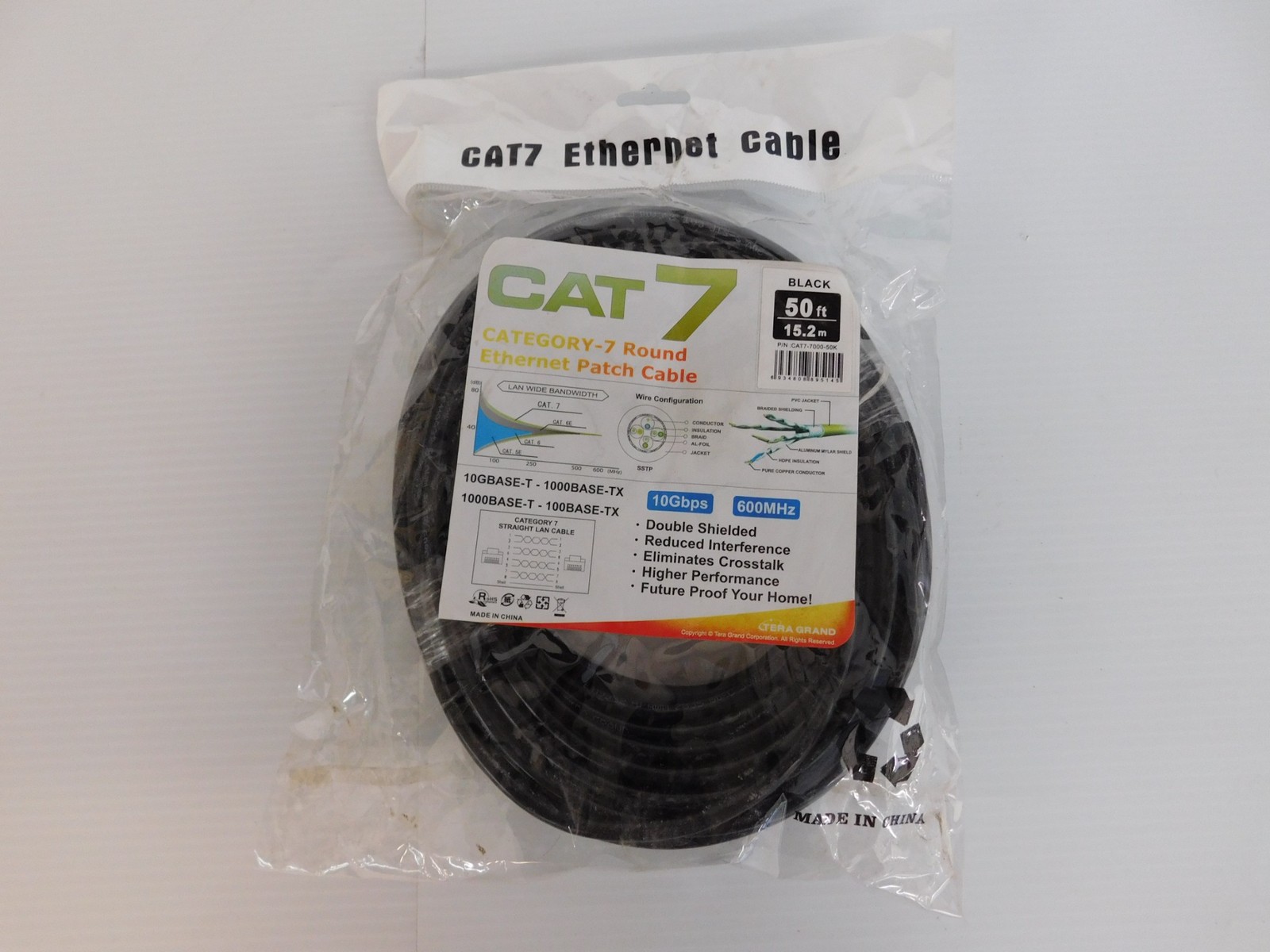 ^^ TERA GRAND CATEGORY 7 ROUND ETHERNET PATCH CABLE BLACK 50FT NEW (QKM11)