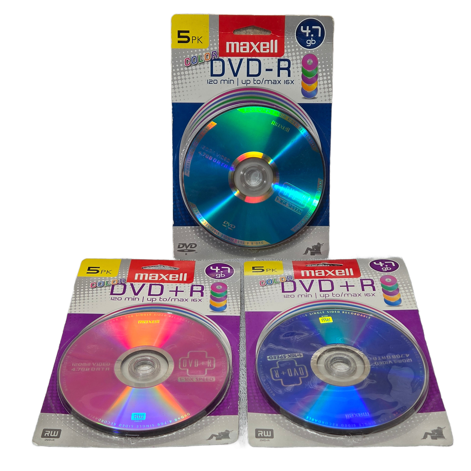 Maxell Color DVD-R & DVD+R 4.7GB 120min 16x Speed Blank Media Discs 3 (5 Packs)