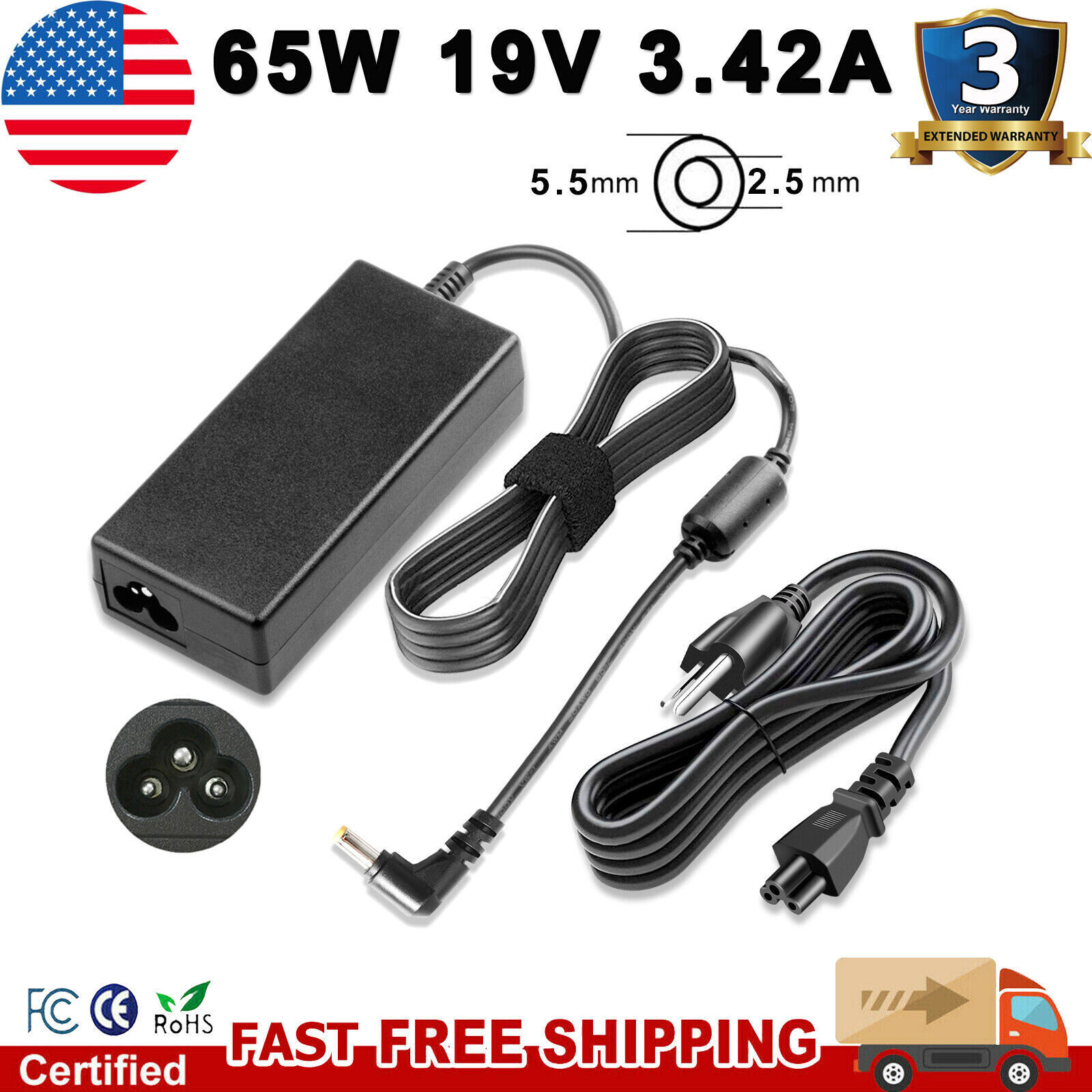 65W AC Power Adapter Charger Cord For Lenovo ThinkCentre M92 M92p Tiny Series