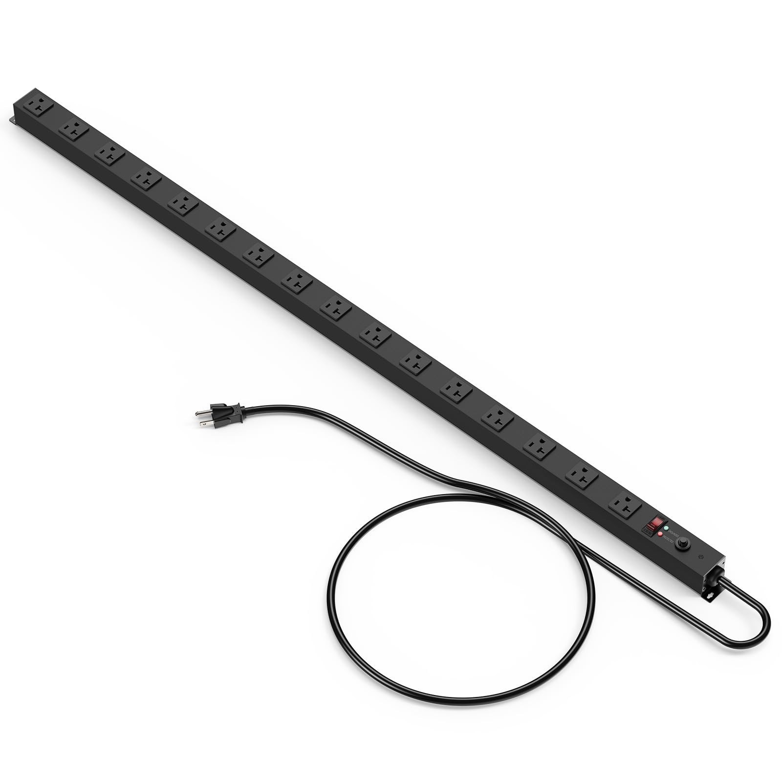 16 Outlet Metal Power Strip, 4800J Surge Protection, 20A, Black, 6ft Cord