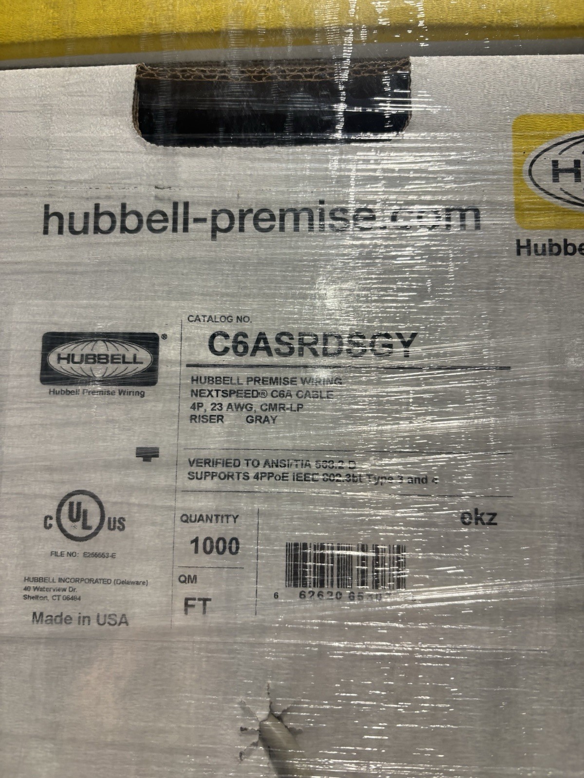 Hubbell NextSpeed C6A Cable Network Cable 1000 ft Gray MPN C6ASRDSGY