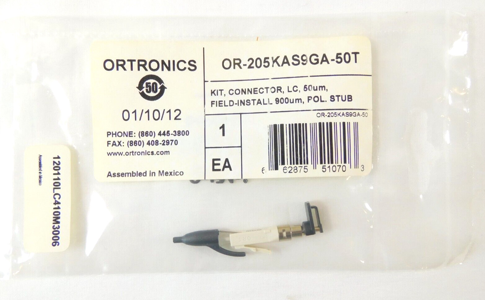 Ortronics 205KAS9GA-50T Optimo LC 50UM Prepolished Connector 900um Crimp