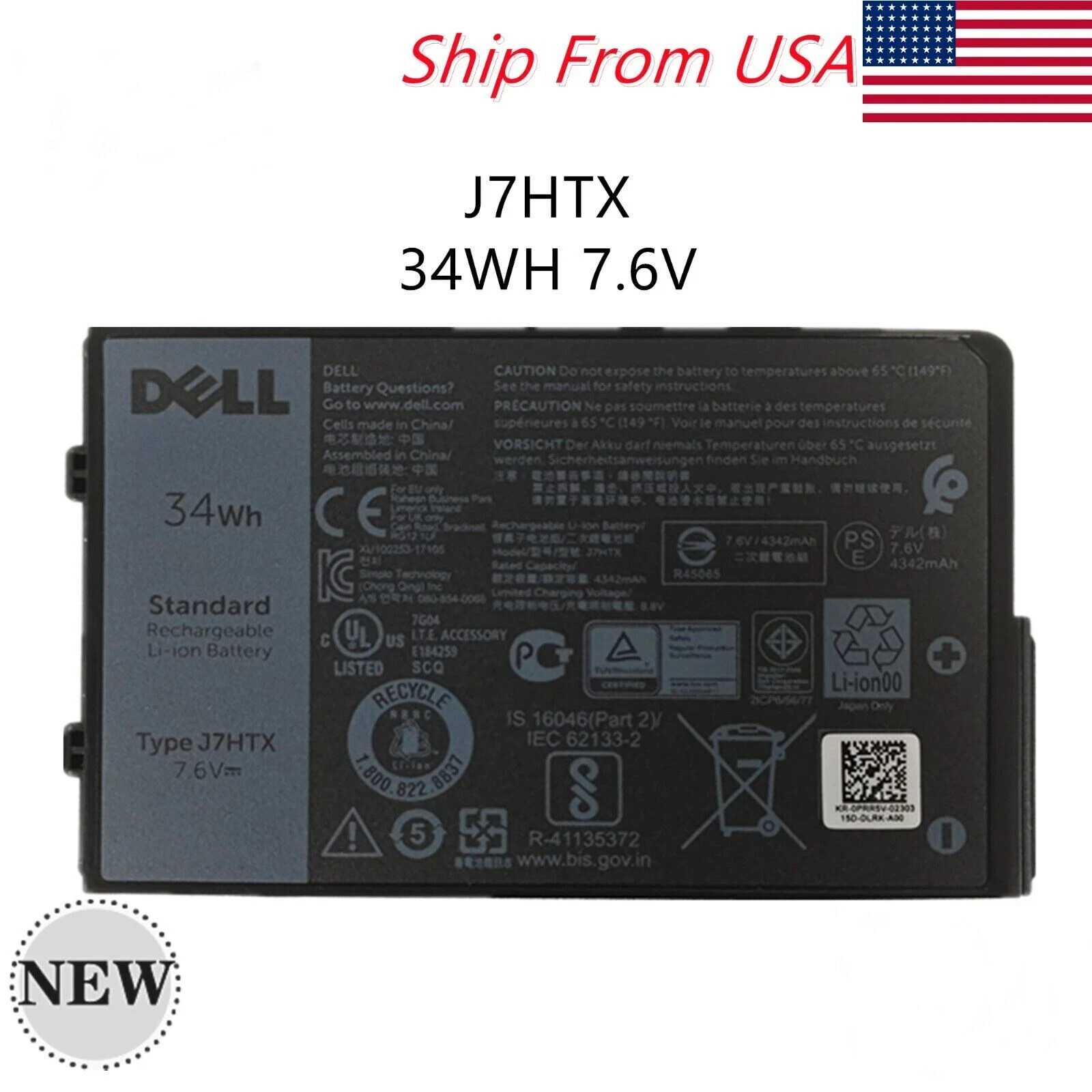 NEW Genuine J7HTX Battery For Dell Latitude 12 7212 Rugged Tablet 7202 7220