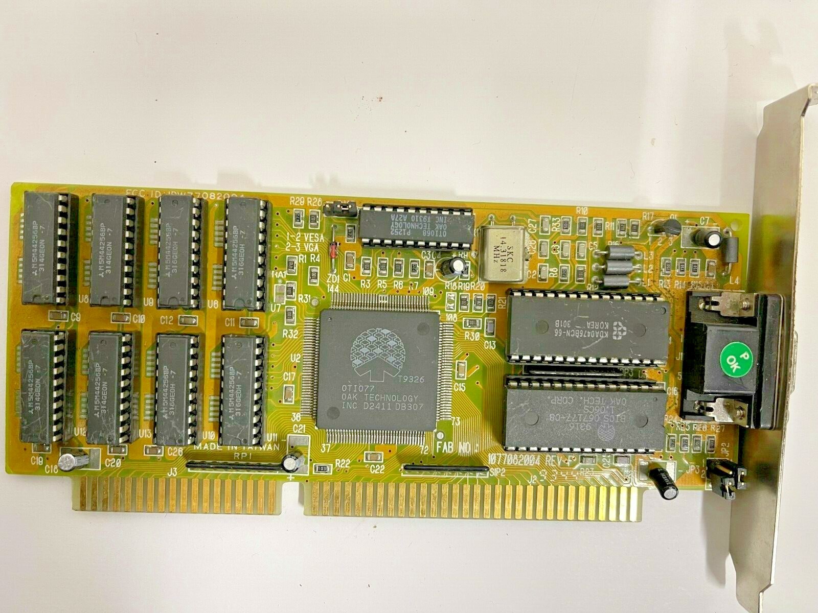 VINTAGE 1992 OAK TECHNOLOGY OTI077 1 MEG ISA VGA CARD FCC: IDW77082004 MXB18