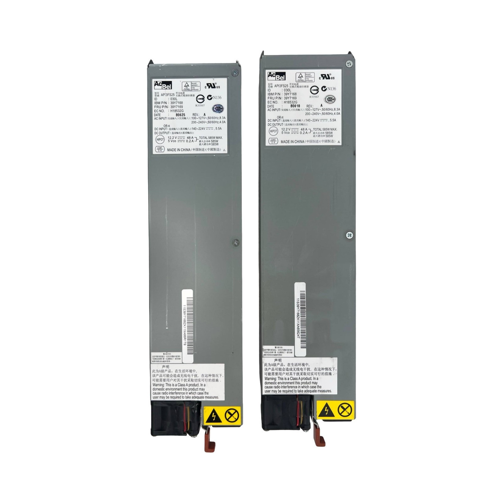 2x IBM Power Supply ACBel Model: API3FS25 585W IBM 39Y7168 FRU 39Y7169