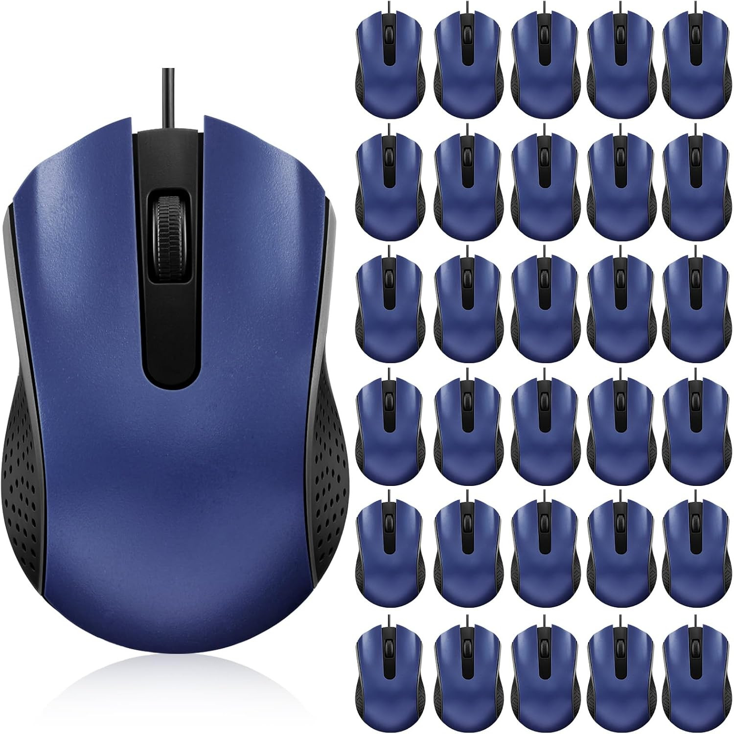 30 Pack Computer USB Wired Mouse Bulk 3 Button 800/1200 DPI Blue