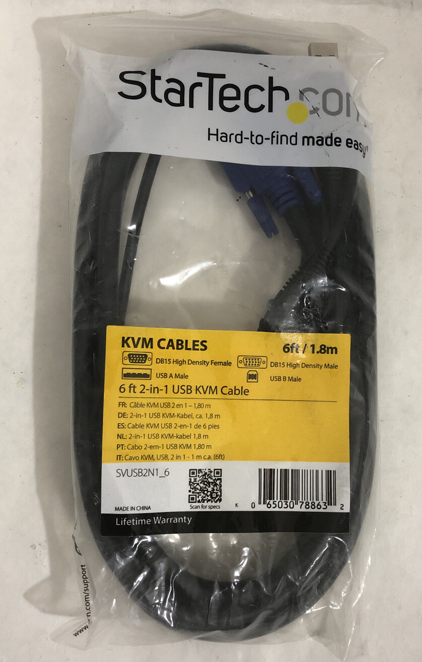 BRAND NEW - StarTech.com SVUSB2N1_6 KVM Cables 6ft 2-in-1 USB KVM Cabel