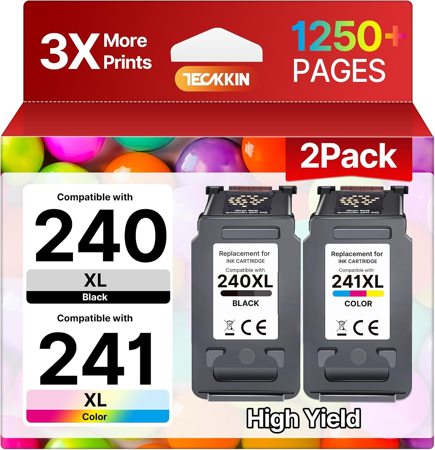 PG-240XL/CL-241XL Ink Cartridges Replacement for Canon 240XL 241XL Combo Pack 24