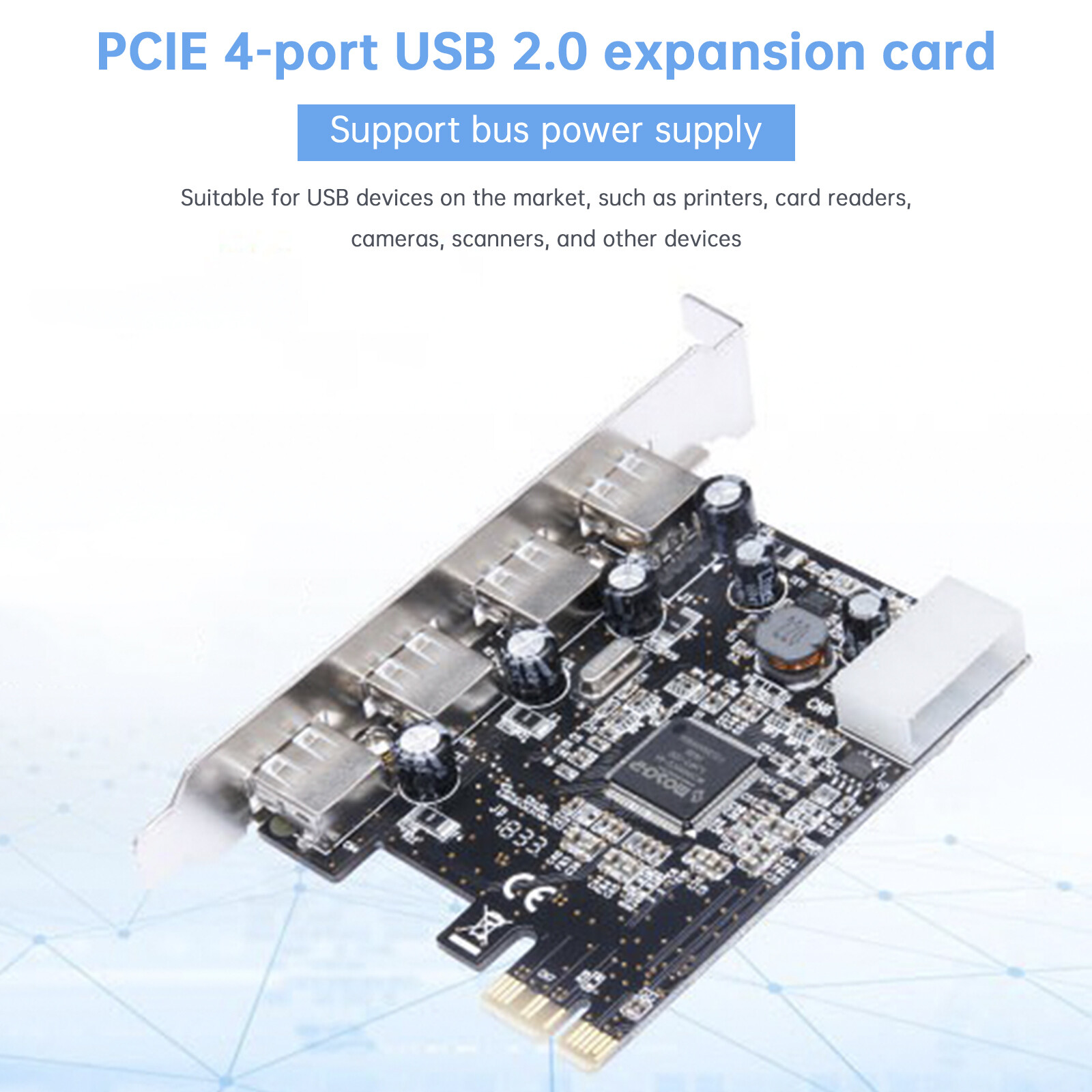 HUB 2.0 PCIE to USB 2.0 Expansion Card Moschip Adapter Card 4PIN Power Supply US