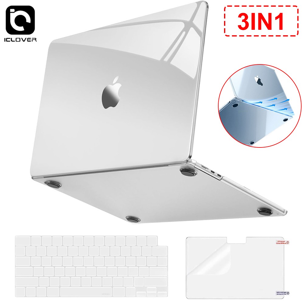 3IN1 Crystal Clear Hard Case Keyboard Cover Screen Film for MacBook Air 13.6"