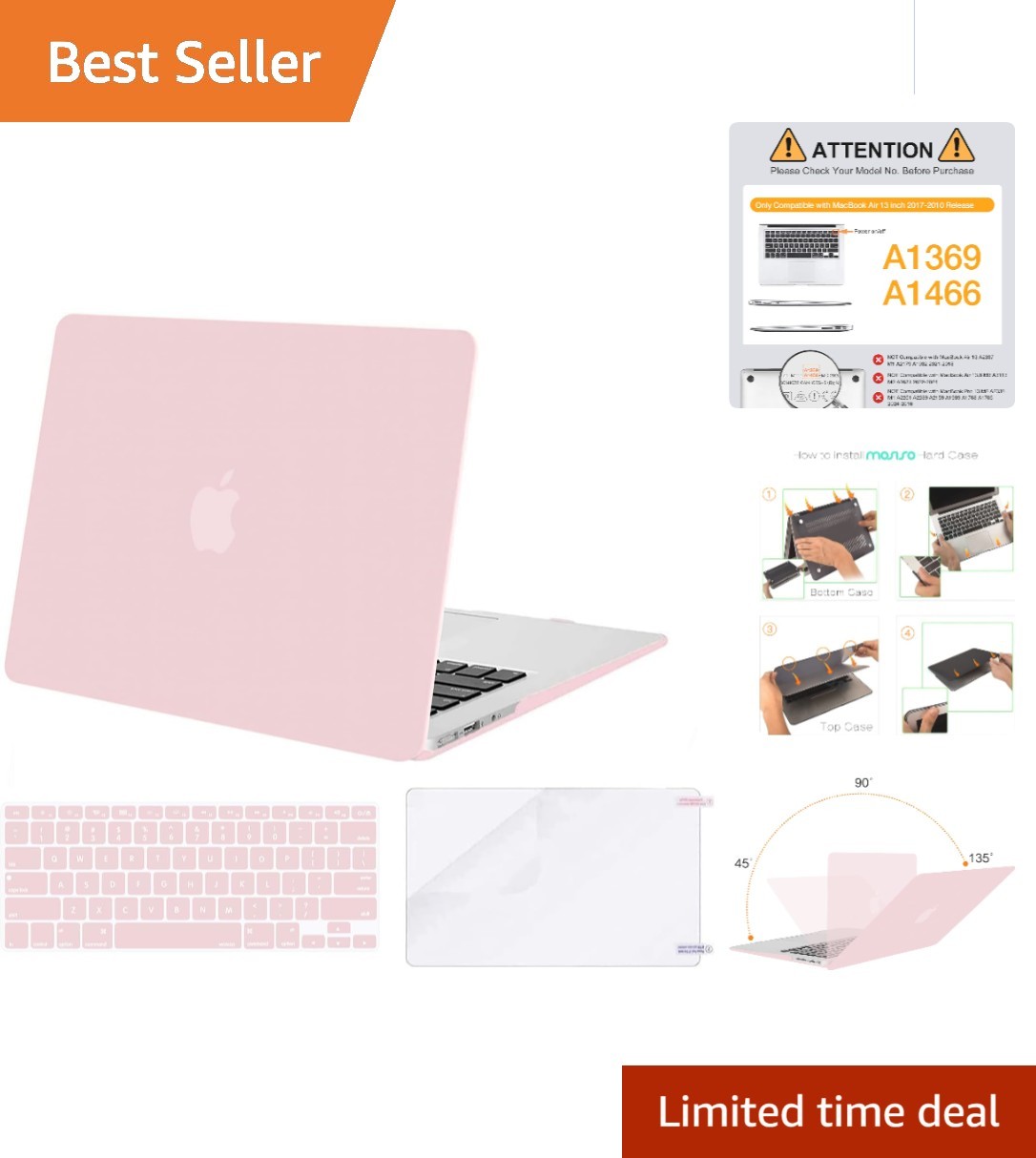 Elegant Rose Quartz MacBook Air 13" Protective Case with Keyboard & Screen Cover