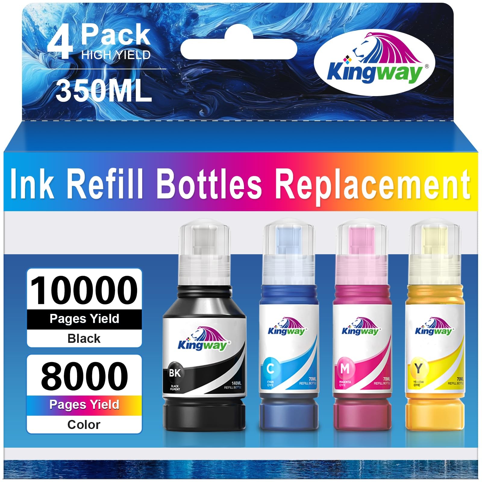 KINGWAY Compatible Ink Bottle Replacement XL, 502 Black Cyan Magenta Yellow