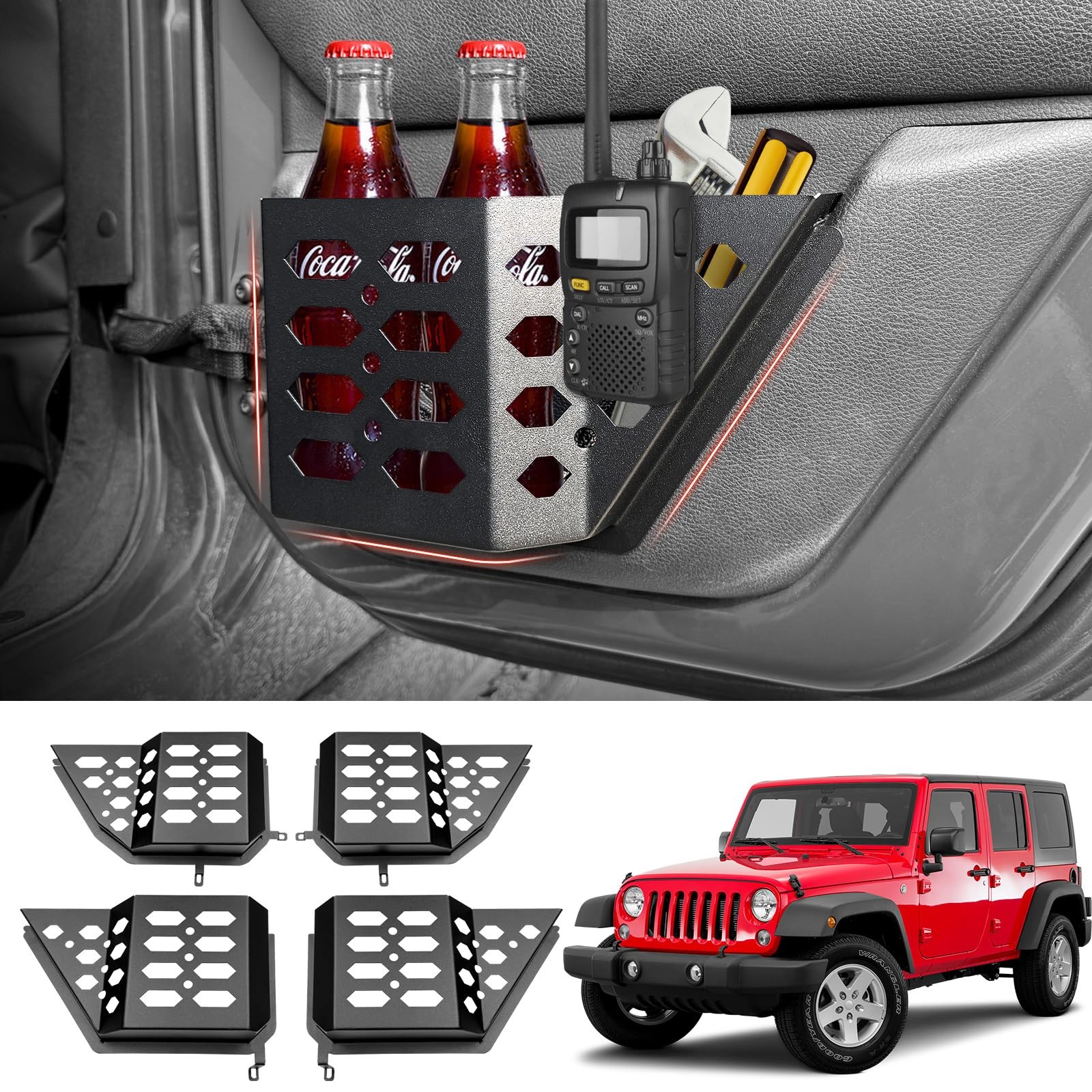 Utiiy Upgraded Metal Front Door Storage Box Pockets for 20072018 Jeep Wrangle...