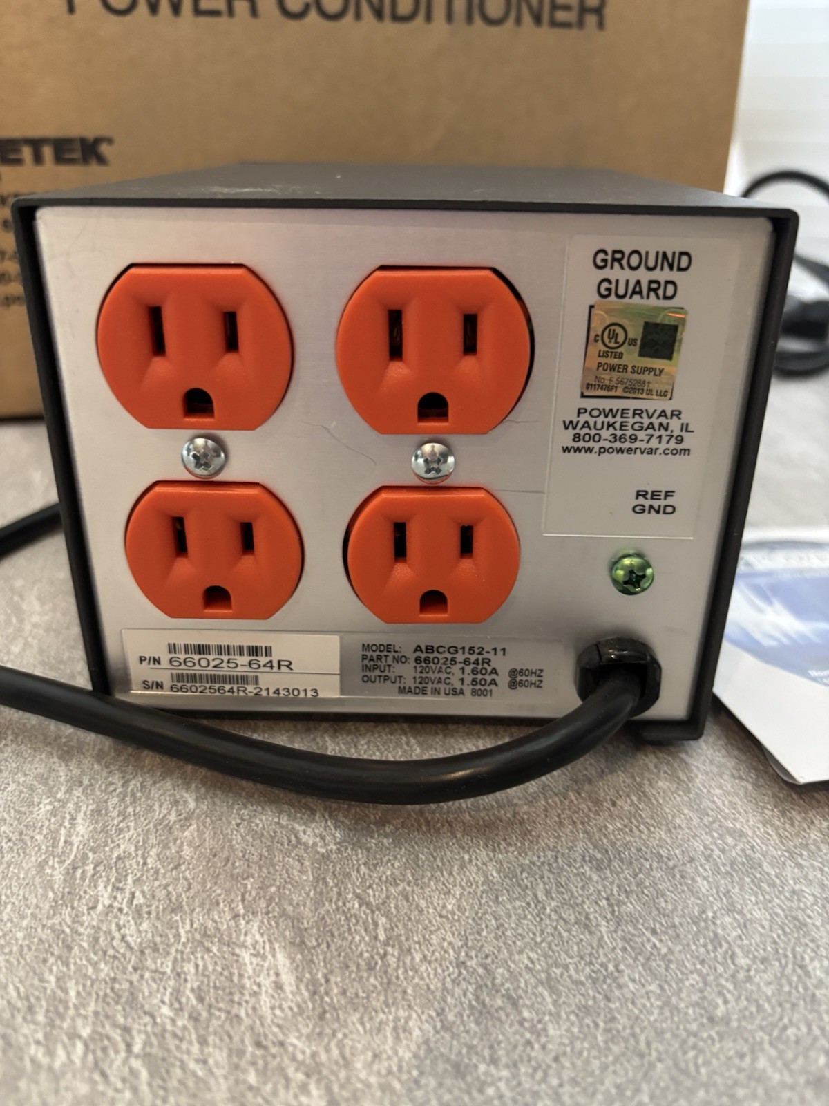 Ametek Powervar Ground Guard Power Conditioner ABCG065-11 120 VAC