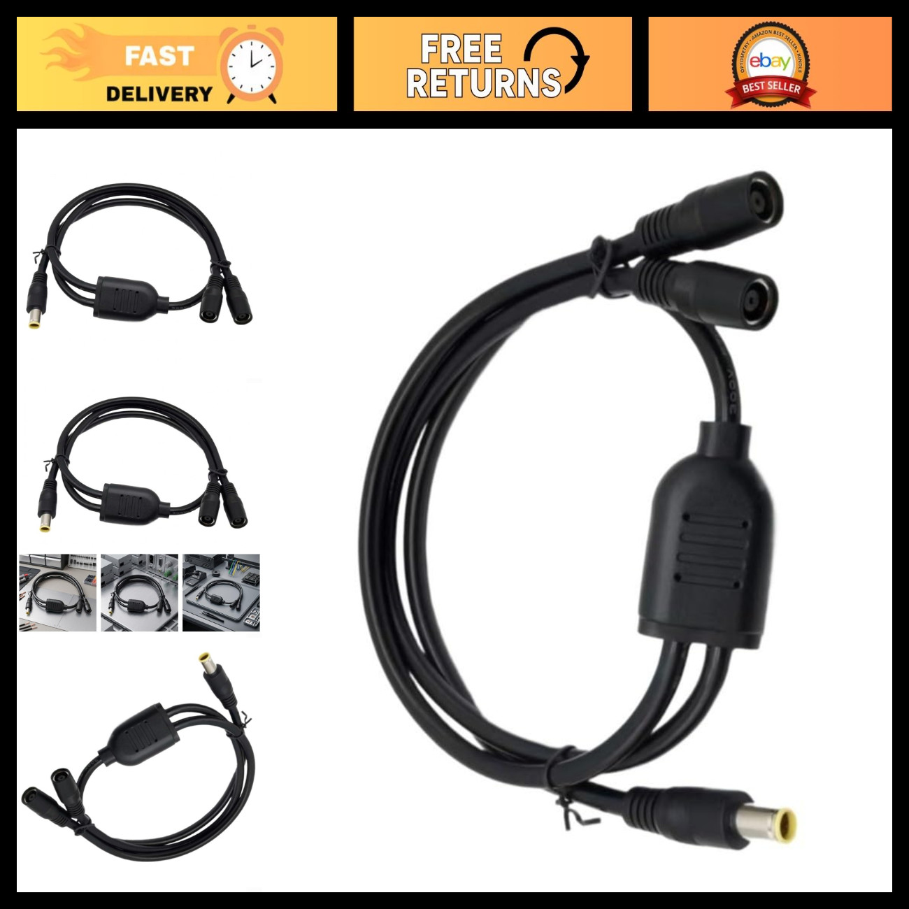 2-Pack 1.5m DC Splitter Cable 5.5x2.1mm 14AWG Power Adapter Connector Cable