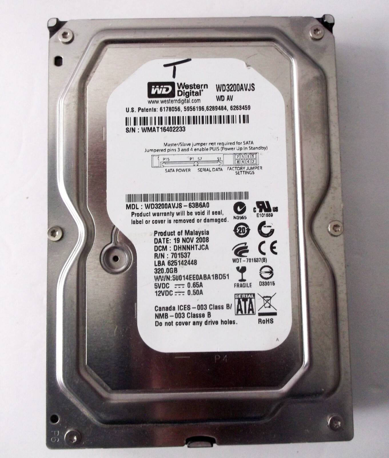 WD 3200AVJS-63WDA0 dcm: EHNNHTJCHN sn: WCAR.. WD 320GB SATA   