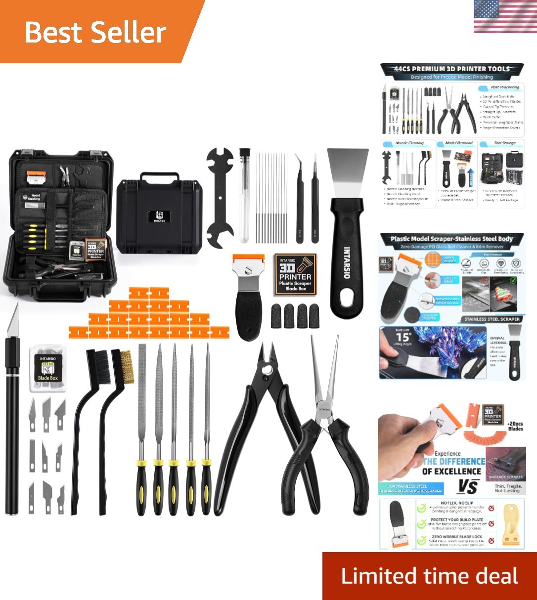 62pcs 3D Printer Tool Kit and Accessories with Hardshell Box incl. Long Nose ...
