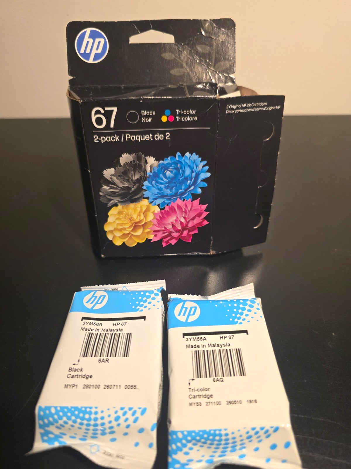 HP 67 Genuine Original Inkjet Ink Cartridges 2-Pack Black/Tri-Color
