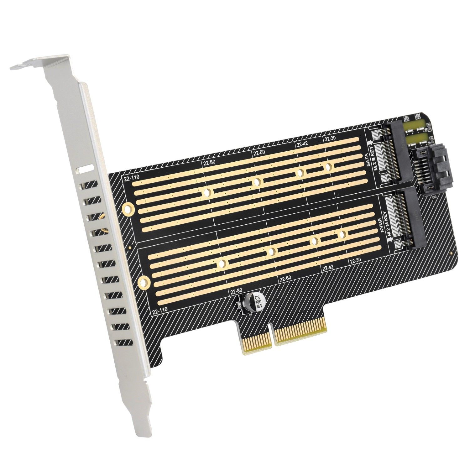 M.2 NGFF to Computer SATA Dual SSD PCI PCIe x4 x8 x16 NVMe Express Adapter Card