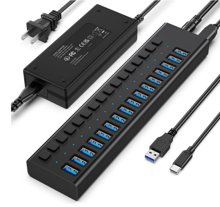 Concentrador USB 3.2 Gen 2 de 16 puertos, concentrador de aluminio de alta veloc