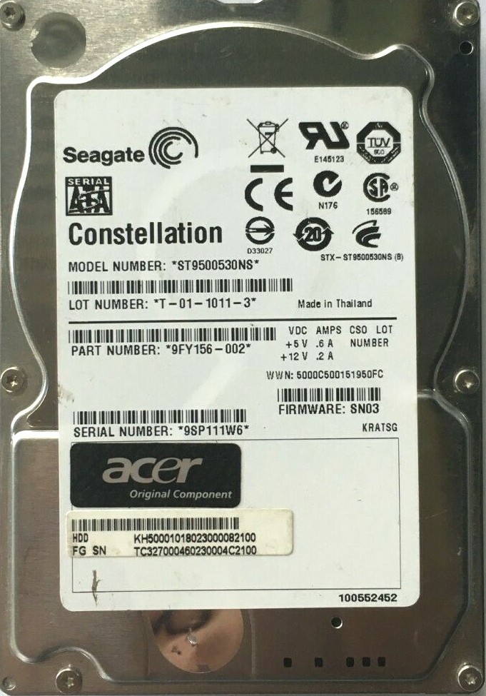 500GB Seagate Constellation ST9500530NS 7200 RPM 2.5" SATA/300 hard drive