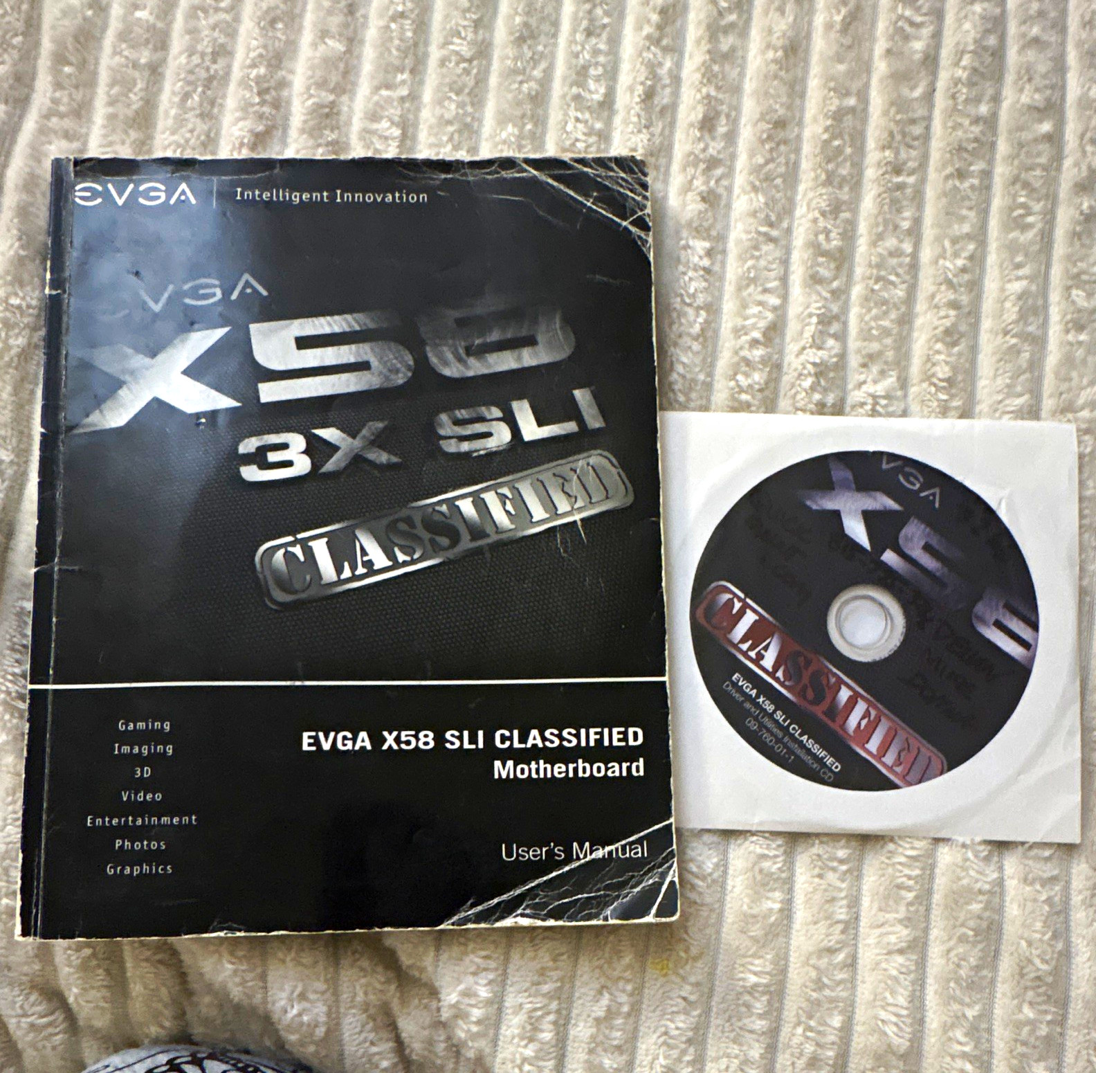 EVGA X58 SLI Classified Motherboard Manual & CD Disc, English for Desktop