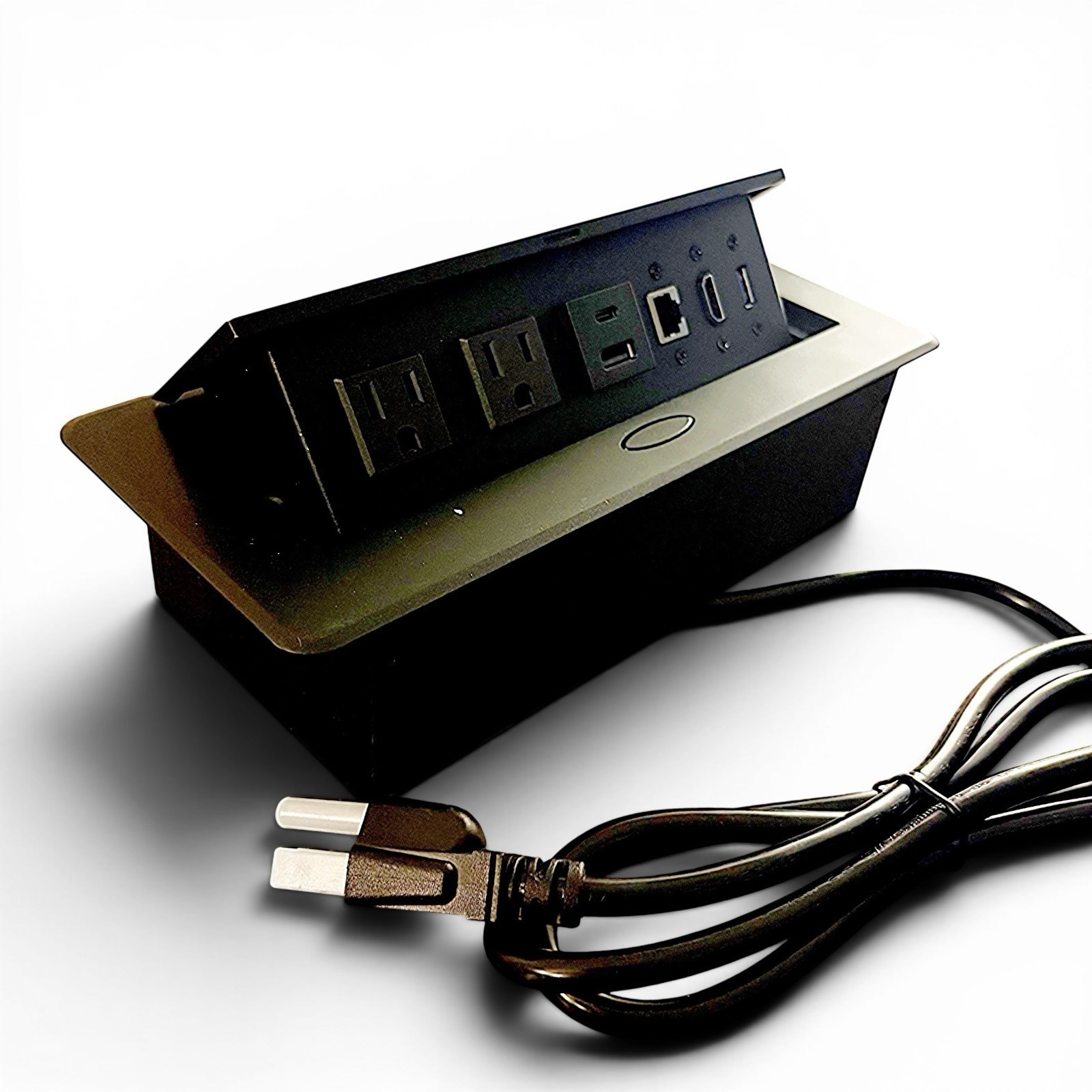 Jiangce Pop Up Desk Power Hub USB-C PD HDMI 4K LAN USB3.0 2 AC Outlets