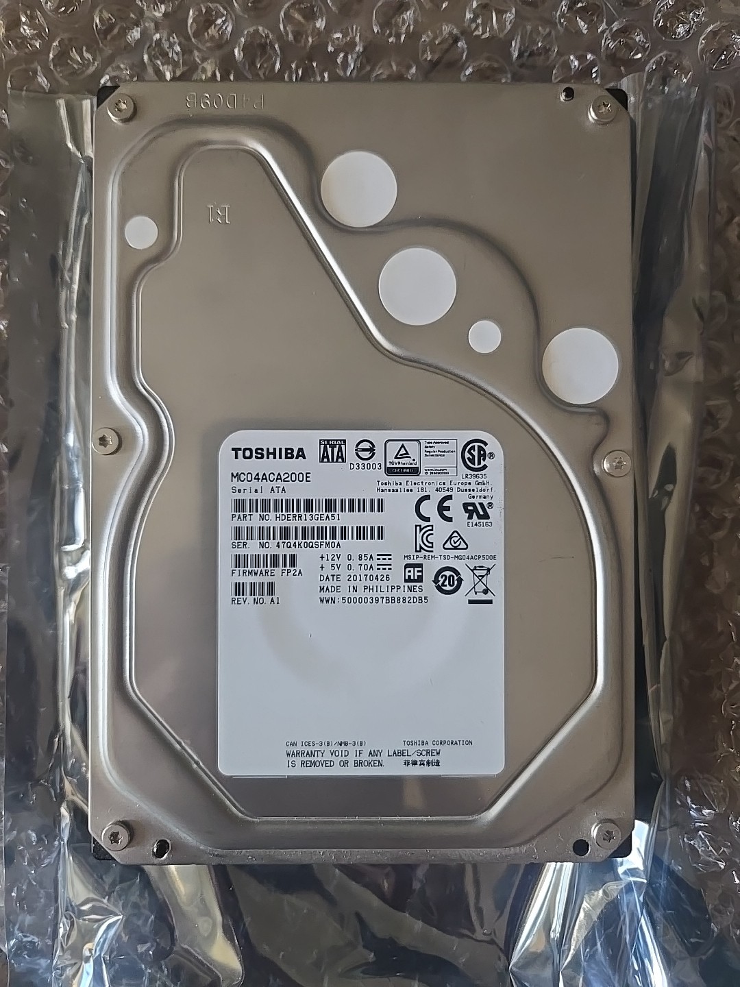 Toshiba MC04ACA 2TB 7200RPM 3.5" SATA 6Gb/s HDD MC04ACA200E 128MB 0HRS ENT