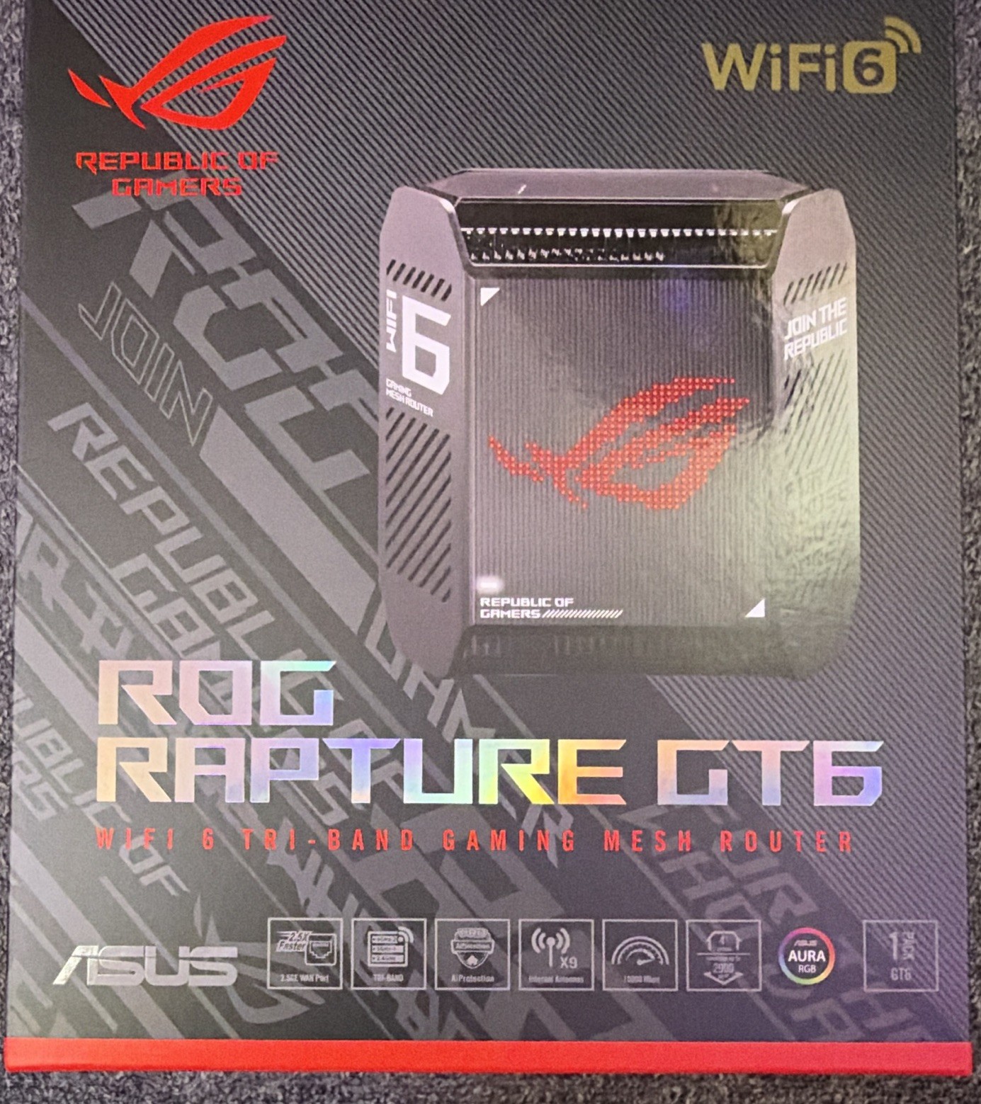 ASUS ROG Rapture GT6 AXE5400 Tri-Band Wi-Fi 6 Gaming Mesh Router