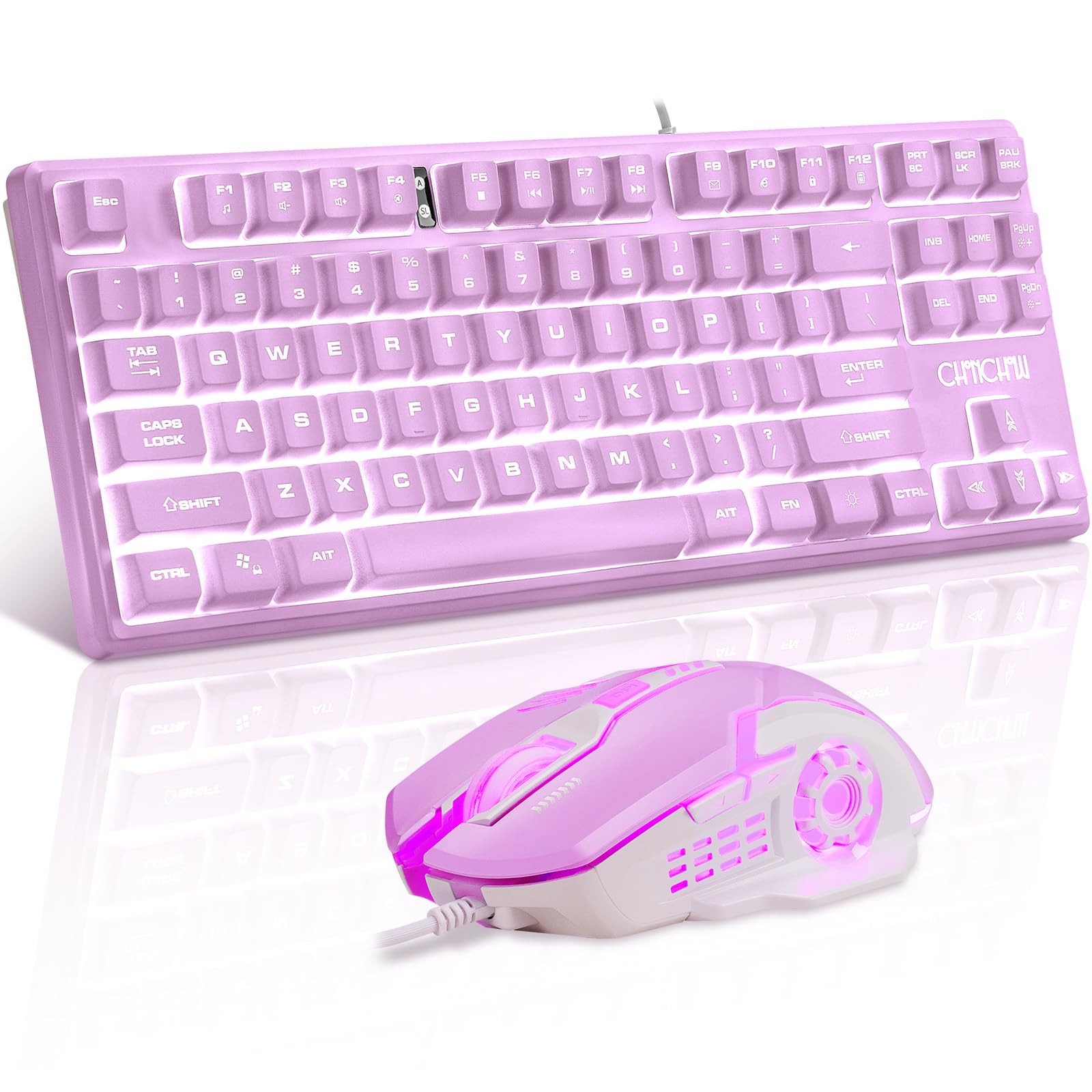 CHONCHOW LED Keyboard and Mouse Combo,Wired 87 Key