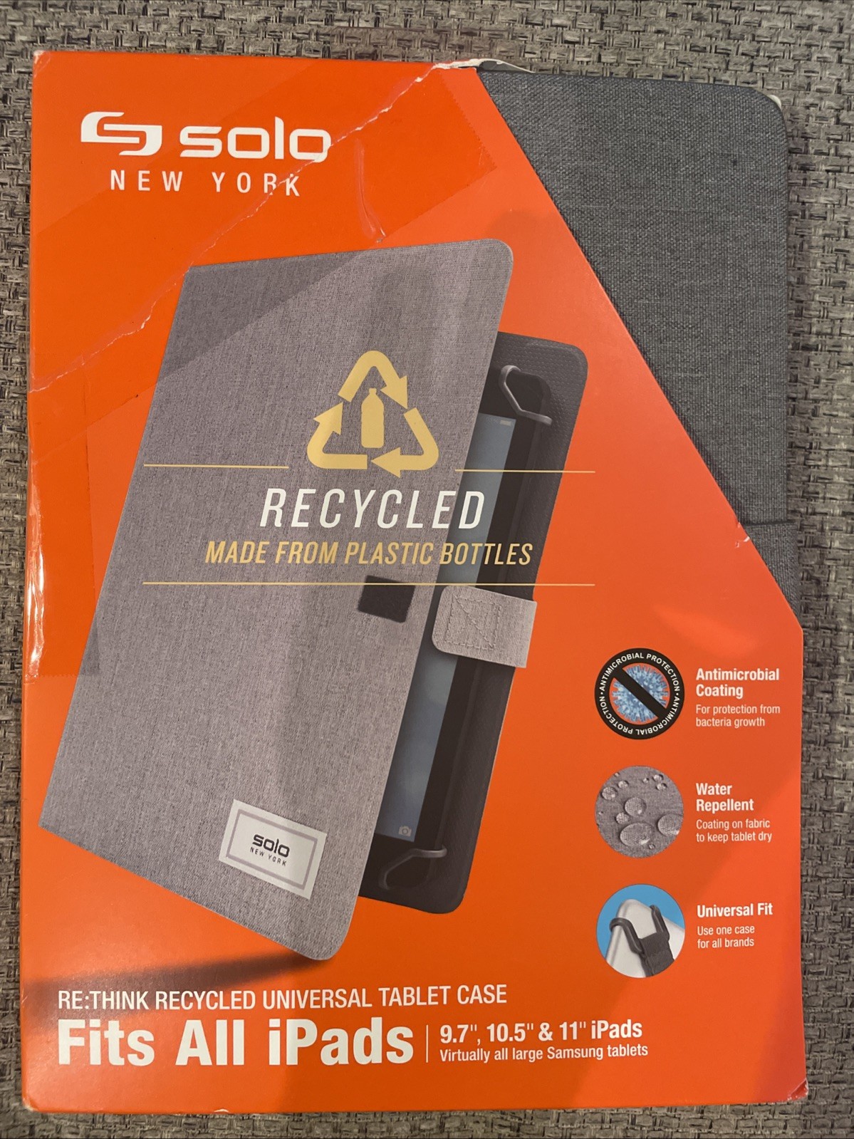 Solo New York RE:Think Recycled Universal Tablet Case Gray 9.7” 10.5” 10.9” 11”