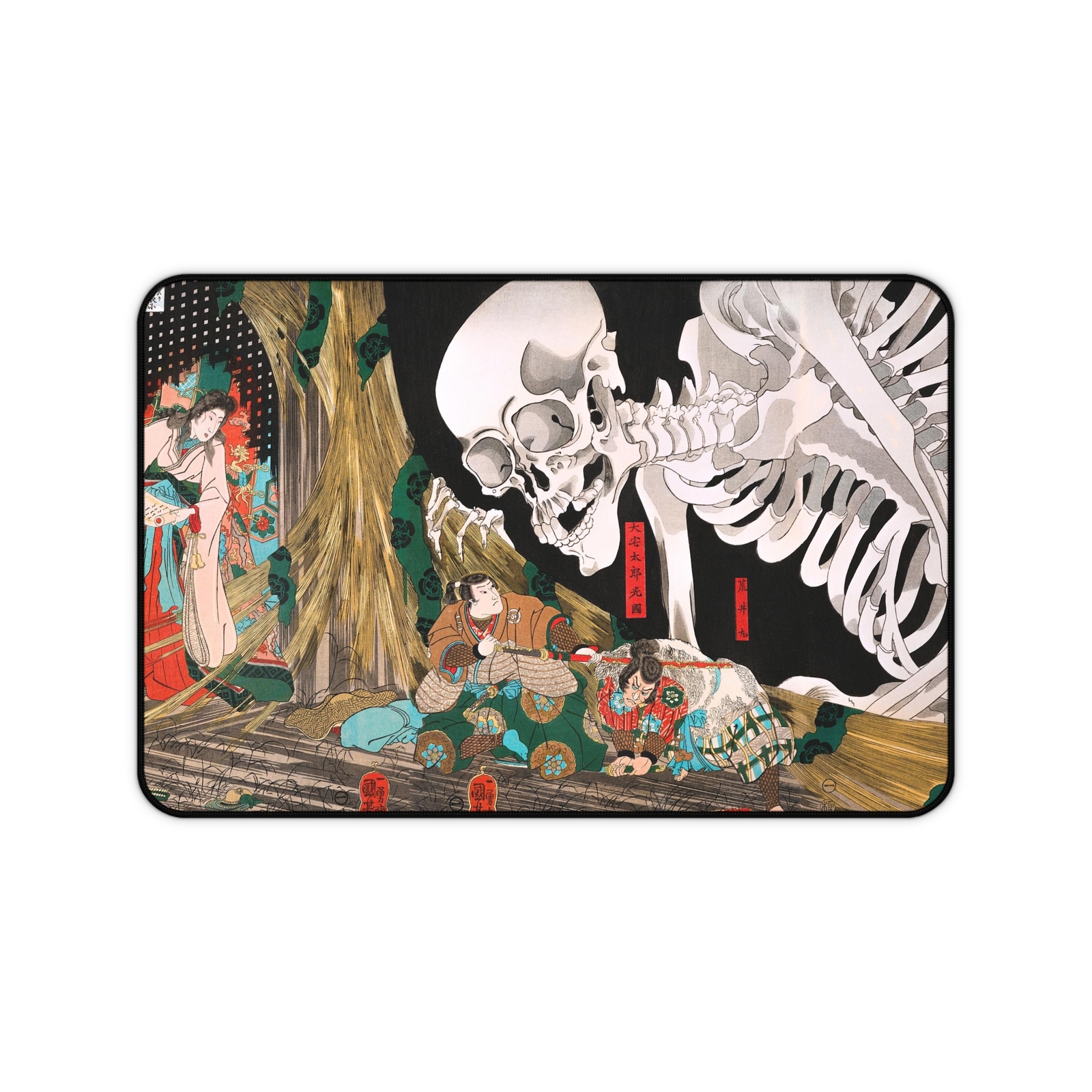 Japanese Ukiyo-e Desk Mat Large | Mitsukuni Defying Skeleton Specter Mousepad