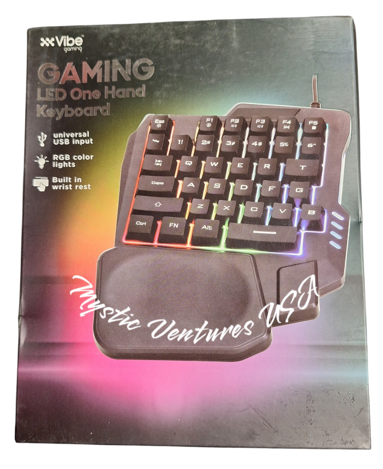 Vibe Gaming LED One Hand Keyboard Lighted RGB - With Wrist Rest - NEW IN BOX